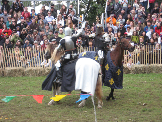 Knights fighting on horseback
